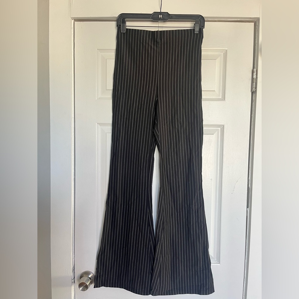 Forever 21 Black and White Pinstripe Flare Stretchy Pants